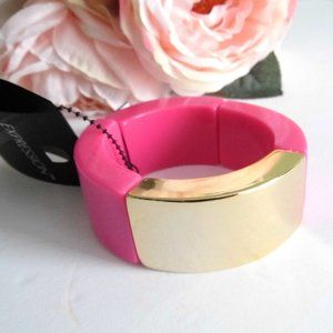 New EXPRESSION Wide Hot Pink & Gold Bracelet size 7"